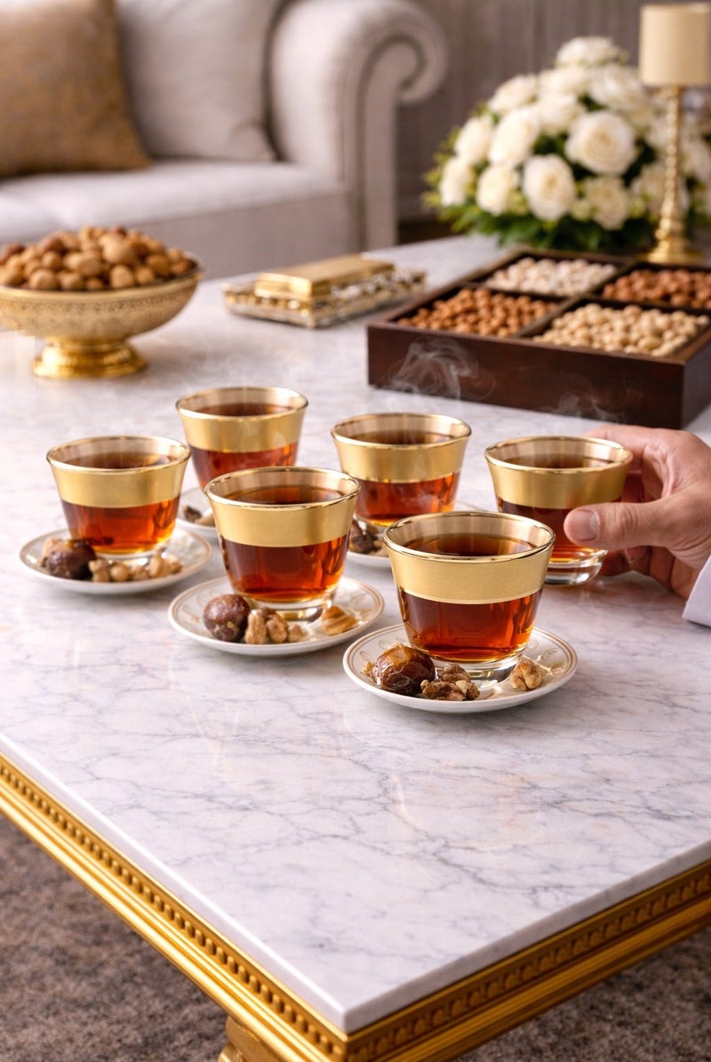 باي آرت طقم أكواب القهوة العربية 6 قطعة شفاف/ذهبي - Image 3